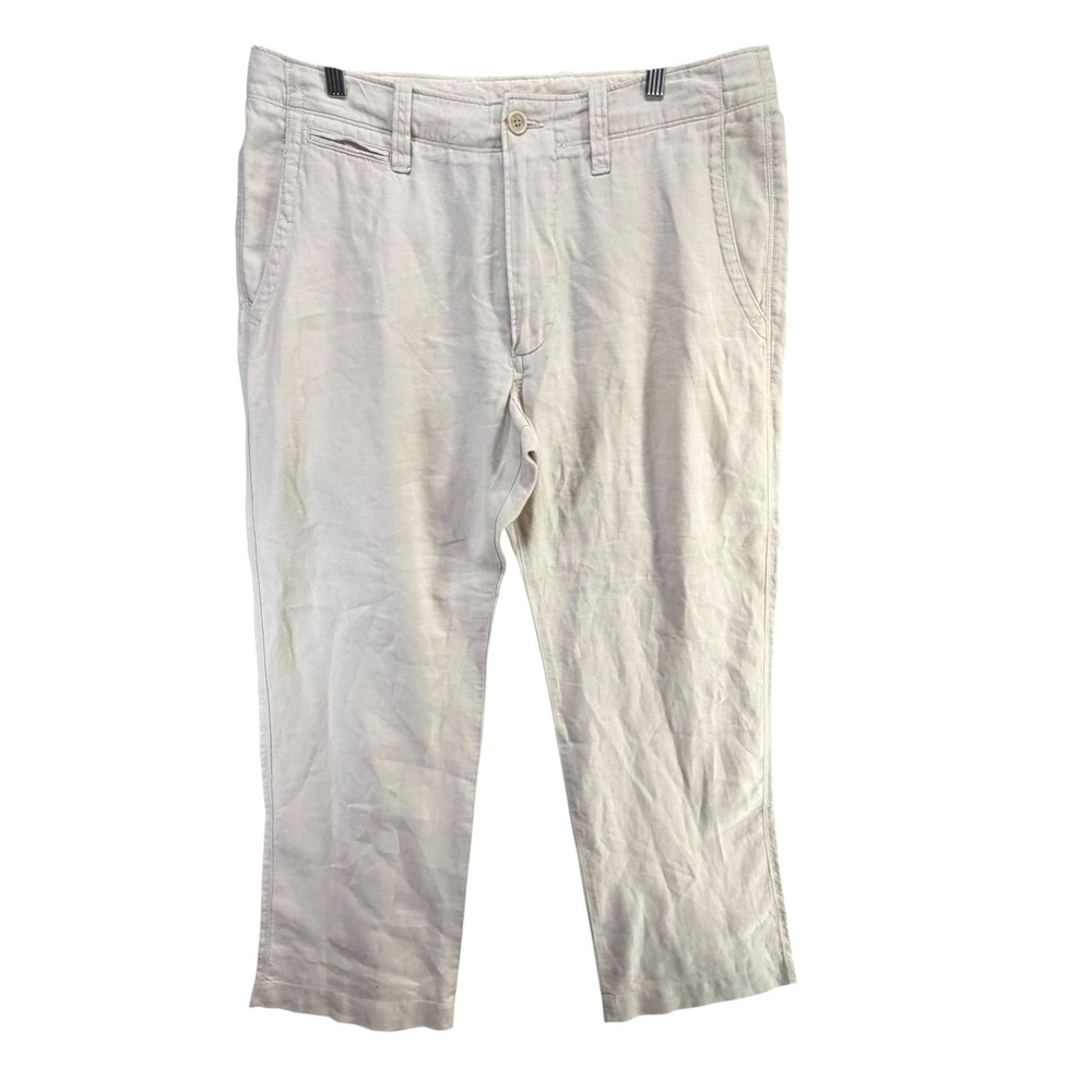 Banana Republic Linen Pants Mens 35/32 Beige Straight Leg Coastal Smart Casual